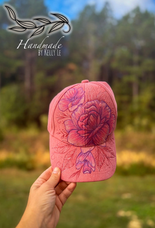 Pink peonies ballcap