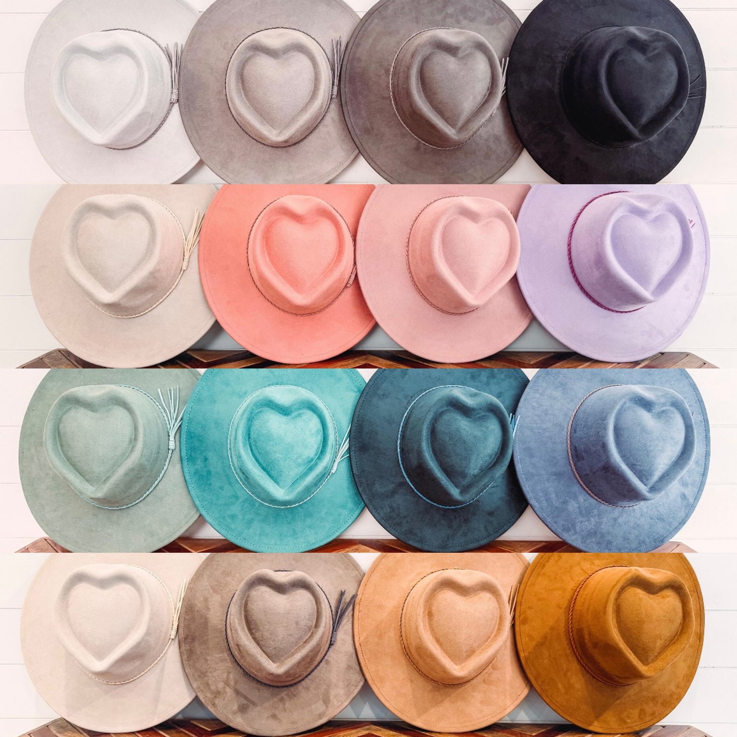 Vegan suede heart crown flat brim
