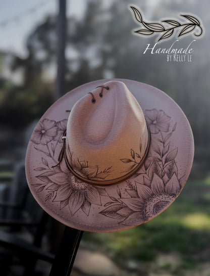 Tan sunflower/wildflower flat brim