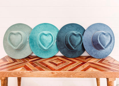 Vegan suede heart crown flat brim