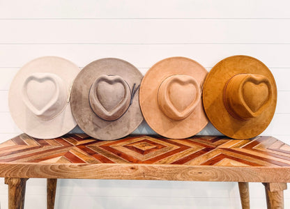 Vegan suede heart crown flat brim