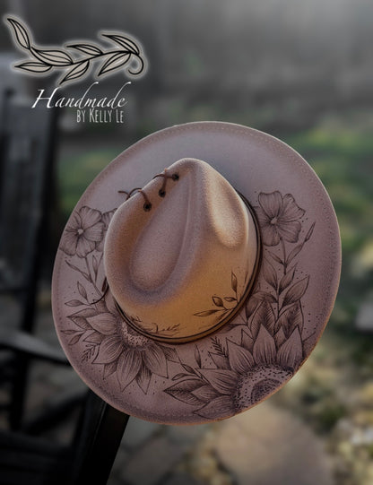 Tan sunflower/wildflower flat brim