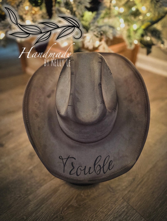 “Trouble” reverse burn grey cowboy