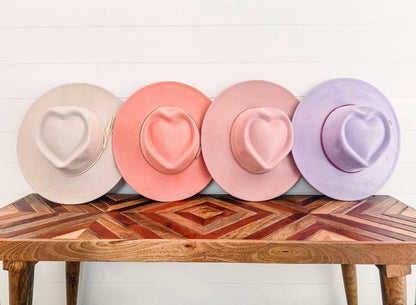 Vegan suede heart crown flat brim