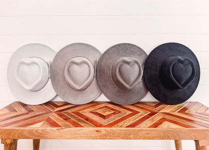 Vegan suede heart crown flat brim