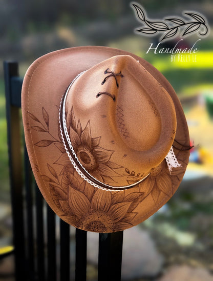 Brown curved brim sunflower